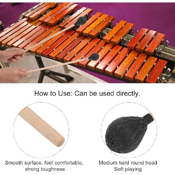 Marimba Mallets, 1 Pair Marimba Mallets Medium Hard Yarn Head with Maple Handle for Percussion Playing MQ‑06 (Black)