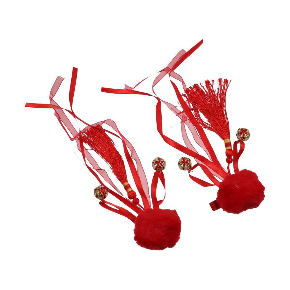 New Year Plush Ball Children Barrettes Duckbill Clips Chinese Hanfu Hair Clips Festival Hairpins