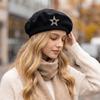 Five-Pointed Star Wool Beret Soft Beanie Cap Artist Hat Knitted Painter Hat Street Photography