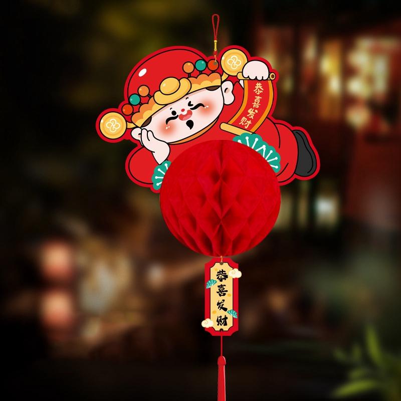Chinese Red Lantern Traditional New Year Festival Hanging Decor Chinese Spring Festival Paper Honeycomb Lanterns
