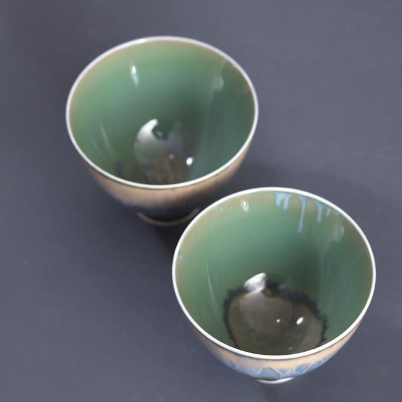 Handmade Ceramic Tea Cup Peacock Blue Glaze Color Changing Gongfu Set Chinese Style Zen Home Brewing Gift