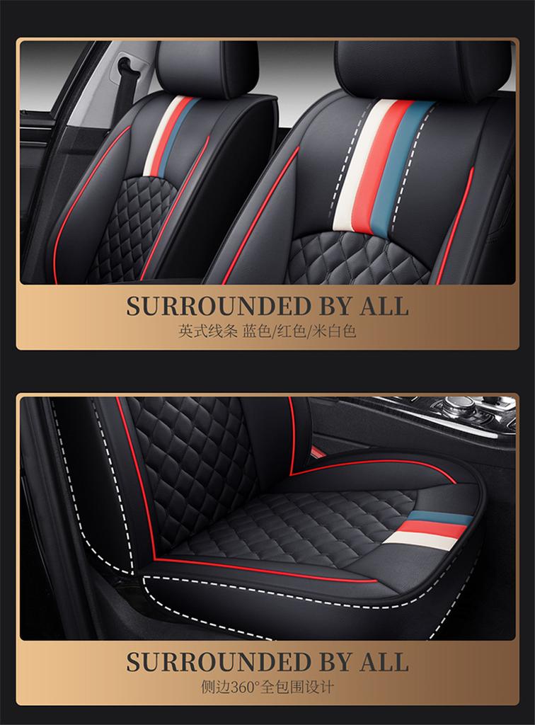Universal Diamond Full Seat Wear-resistant PU Leather Color Bar Car Seat Cover Cushion Pad Surround Breathable...