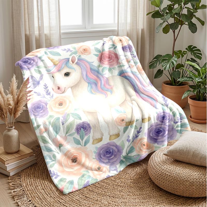 Colorful Magical Unicorn Blanket Personalized Name Flannel Blanket Soft Cozy Plush Throw for Sofa Bed Lightweight Home Decor