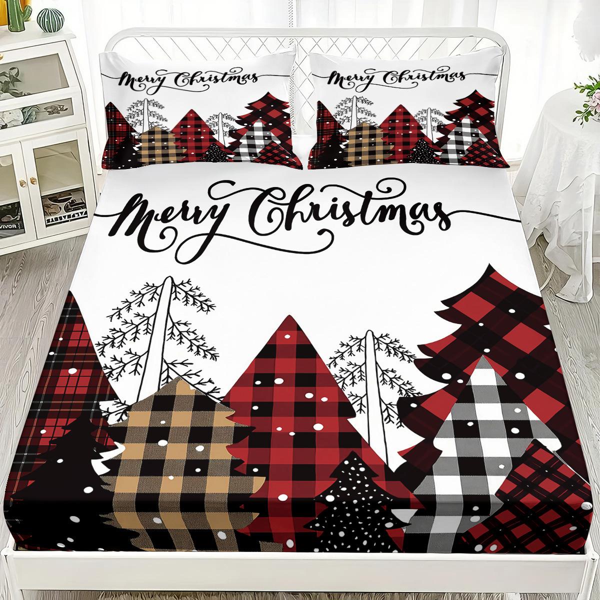 

Christmas Mattress Three-Piece Warm Bedding 3D Digital Printing Bed Kit Bedspread Cover Home Textile Products 90x200