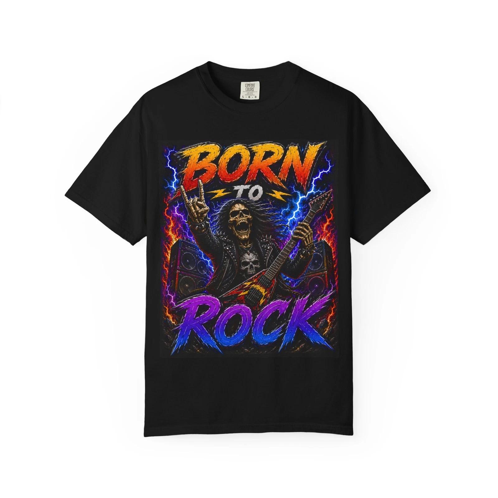 Born to Rock skull guitarist T-Shirt | Retro Heavy Metal tee L