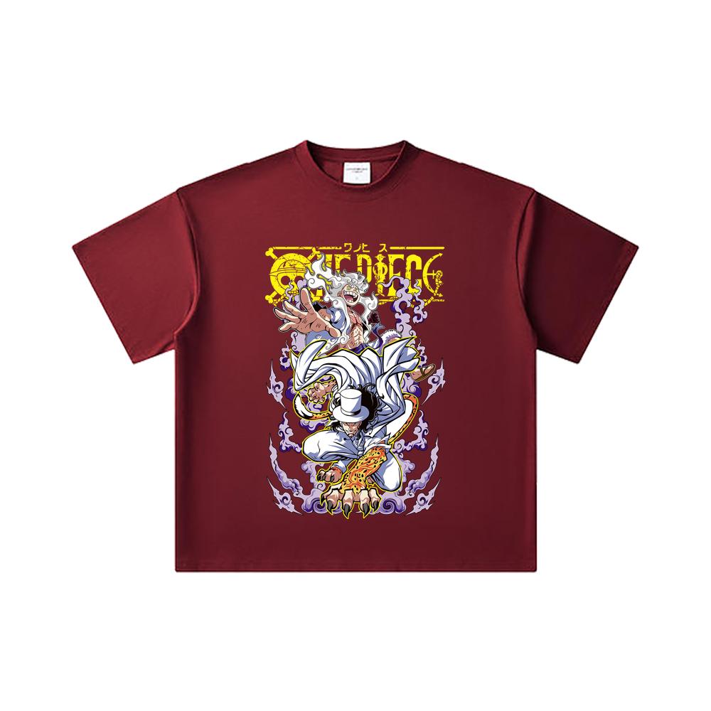 260 GSM Double Yarn 32 Count 100% Cotton One Piece V64 Luffy Lucci Print Unisex Heavy Cotton T Shirt