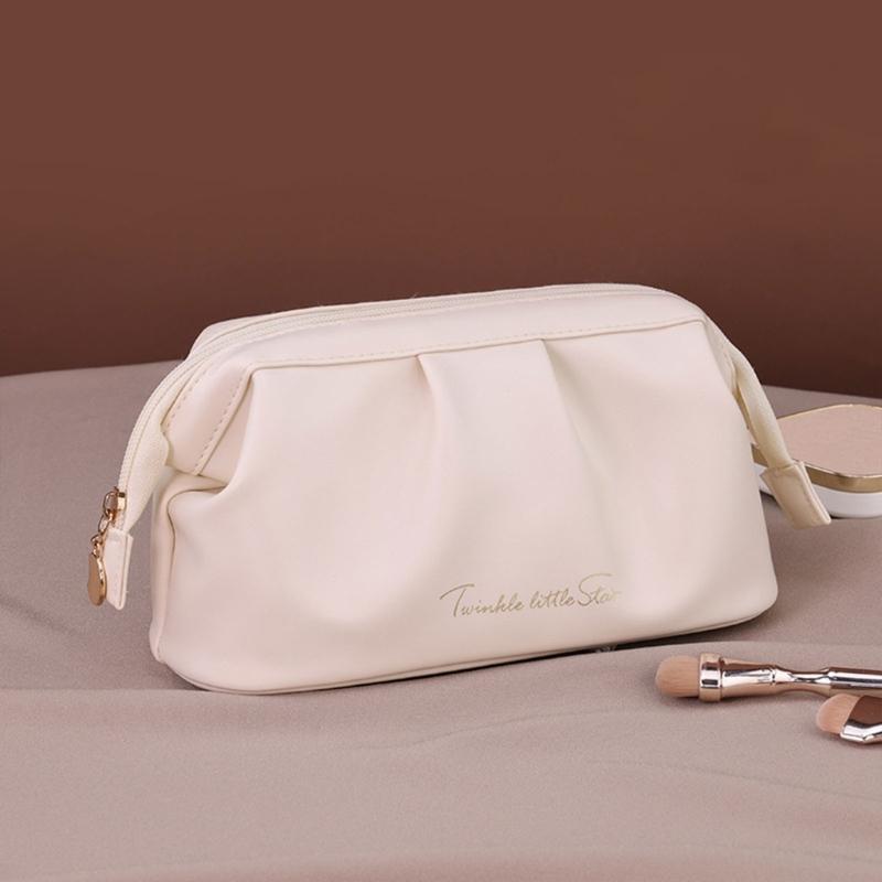 Travel Cosmetic Bag 10x21x12cm PU Leather Large Capacity for Woman and Girls Keeping Cosmetics Organized