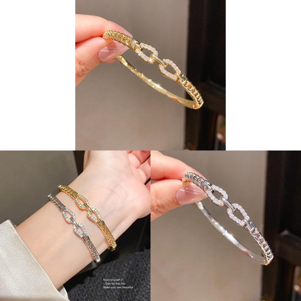 Minimalist Gold Plated Zircon Double Band Bracelet For Fashionable Women