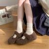2025 Autumn and Winter New Round Head Bow Inner Slope Heel Ballet Fluffy Fabric Doudou Non-slip Women's Single Shoes