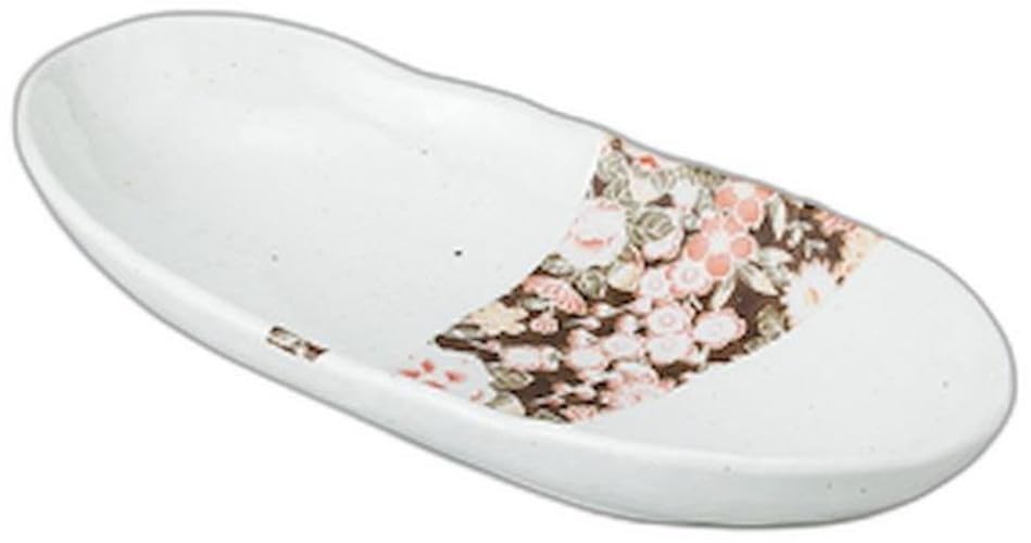 

White Yuzen Long Serving Plate x x Serving Bowl Setomonohonpo [29 14.5 4.8cm]