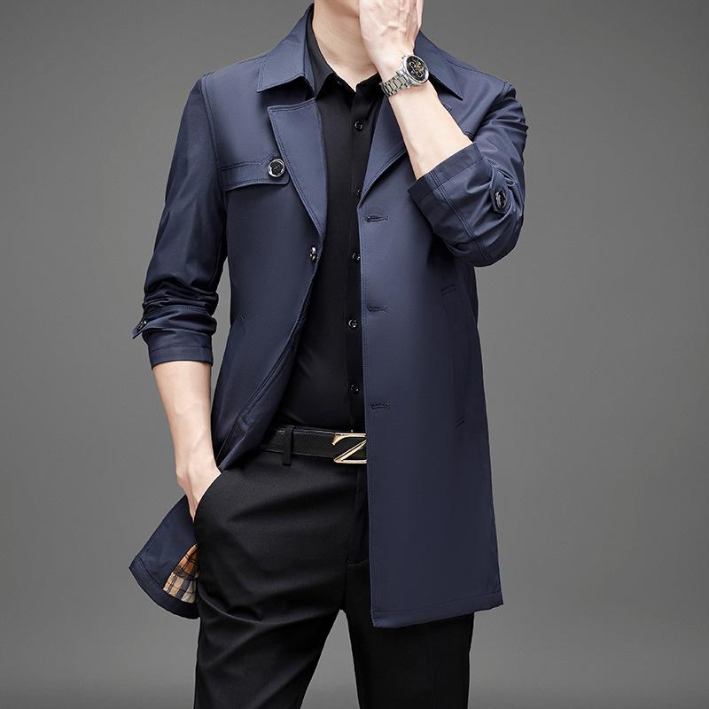 Herrenmantel Frühling und Herbst neue lässige Jacke Revers große Größe senior mittellanger Trenchcoat Business-Herrenmode