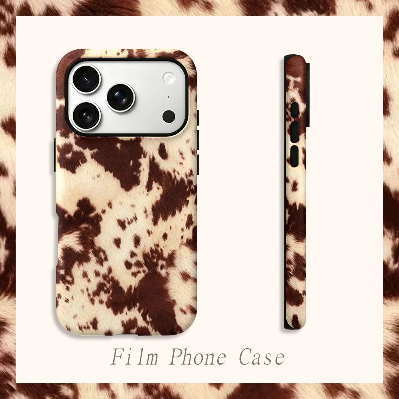 Wild Classic Western Country Brown Cowhide Faux Fur Pattern Film Aesthetic Protective Shockproof Bumper Phone Cover For iPhone 14 15 16 Pro Max Plus