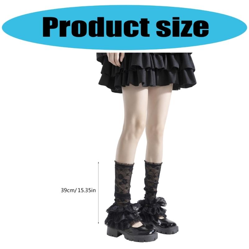 Women Ruffle Lace Leg Warmer Sweet Knee Highs Socks Mesh Flared Leg Socks Princess Leg Sleeves Halloween Costumes