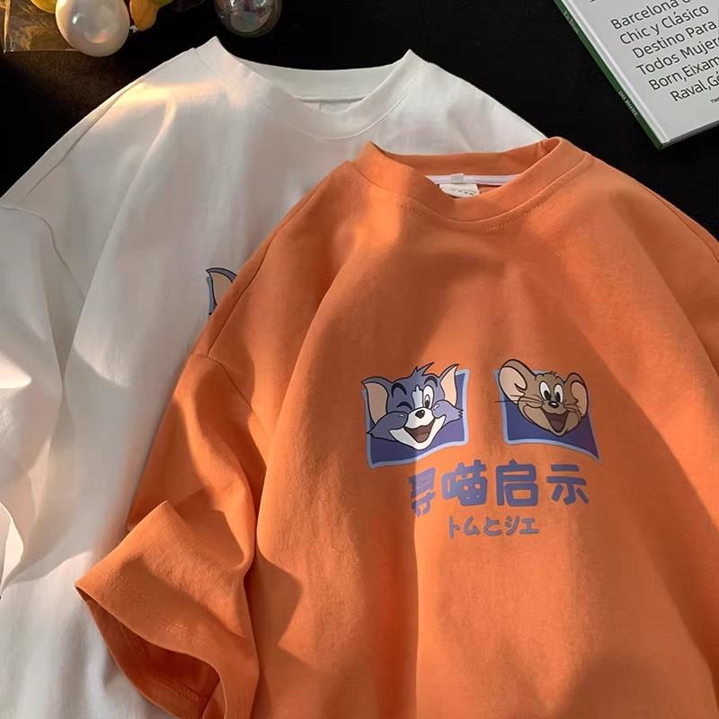 Fat mm cartoon t-shirt women's design sense niche summer loose student short sleeve ins trendy sweet and spicy top large size women's clothing