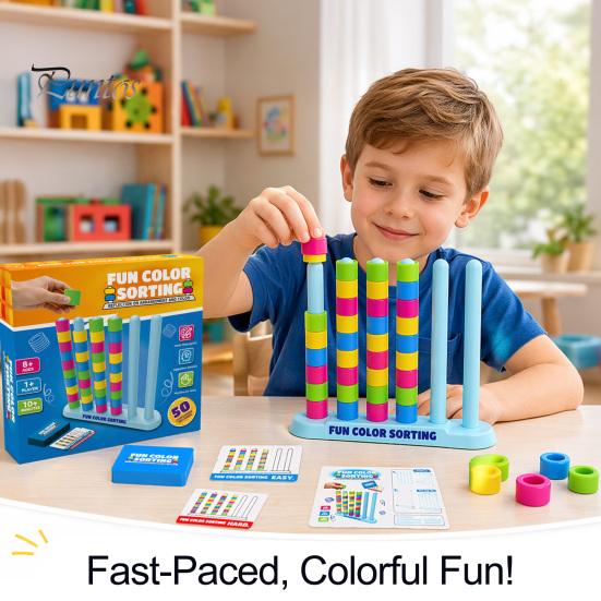 Color Ring Stacking Game 1/2 Sets Matching Challenge Game, Fast Pattern Family Board Kids Logic Puzzle for & Adults, Birthday Easter Christmas