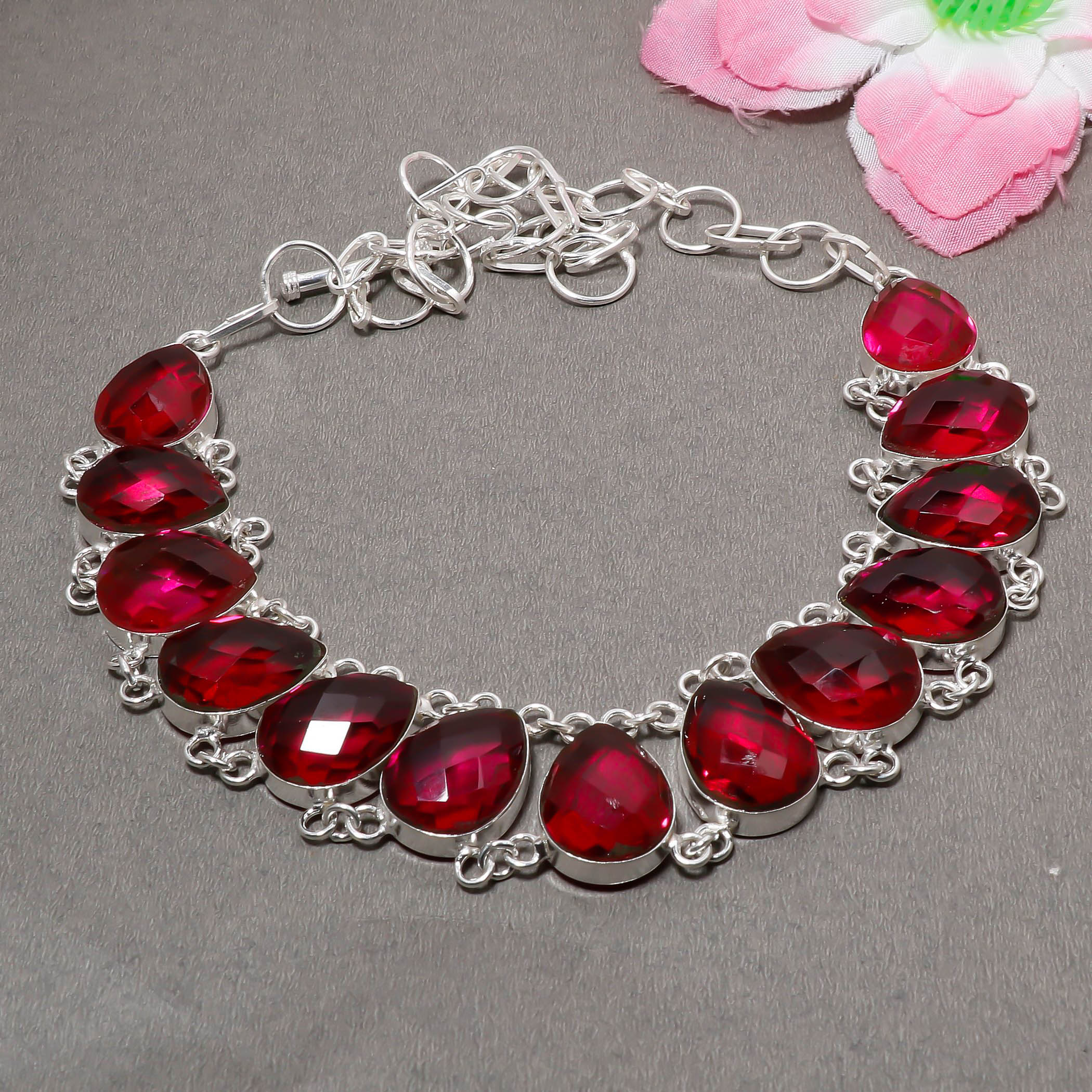 

Pink Rubellite Gemstone 925 Sterling Silver Jewelry Charm Necklace 18