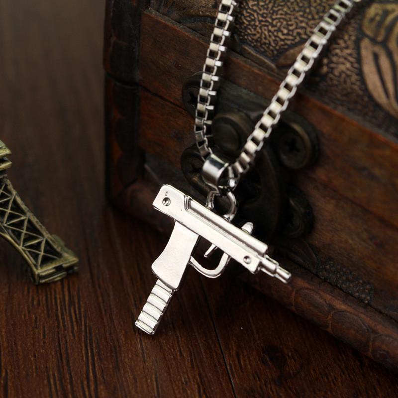 Uzi Submachine Gun Geometric Alloy Pendant Chain Necklace For Men And Women Fashion Accessory