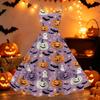 Vestido Vintage Punk de Hombros Descubiertos con Estampado de Halloween para Mujer Sin Mangas con Tirantes Finos de Espagueti Vestido de Línea A con Estampado de Calabaza Fantasma Murciélago de Halloween