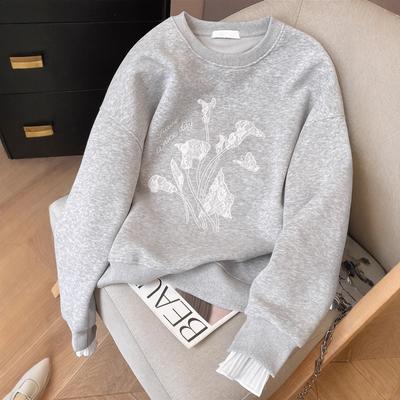 Oversized Spring and Autumn Embroidered Loose Casual Hoodie Women's Lace Fashionable Patchwork Top