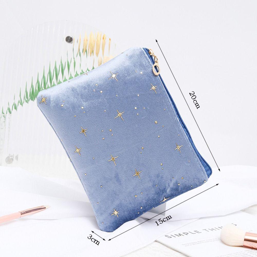 Fashion Portable Cosmetic Bag Hot Stamping Star Pattern Soft Velvet Women Toiletry Bag with Zipper Make Up Storage Bag
