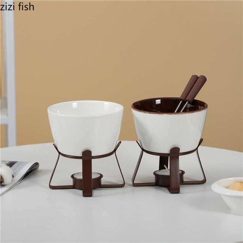 Ceramic Cheese Bowl Chocolate Fondue Melting Furnace Hot Pot Stove Dining Plate Dessert Plate Heated Insulation Tray Cheese Pot