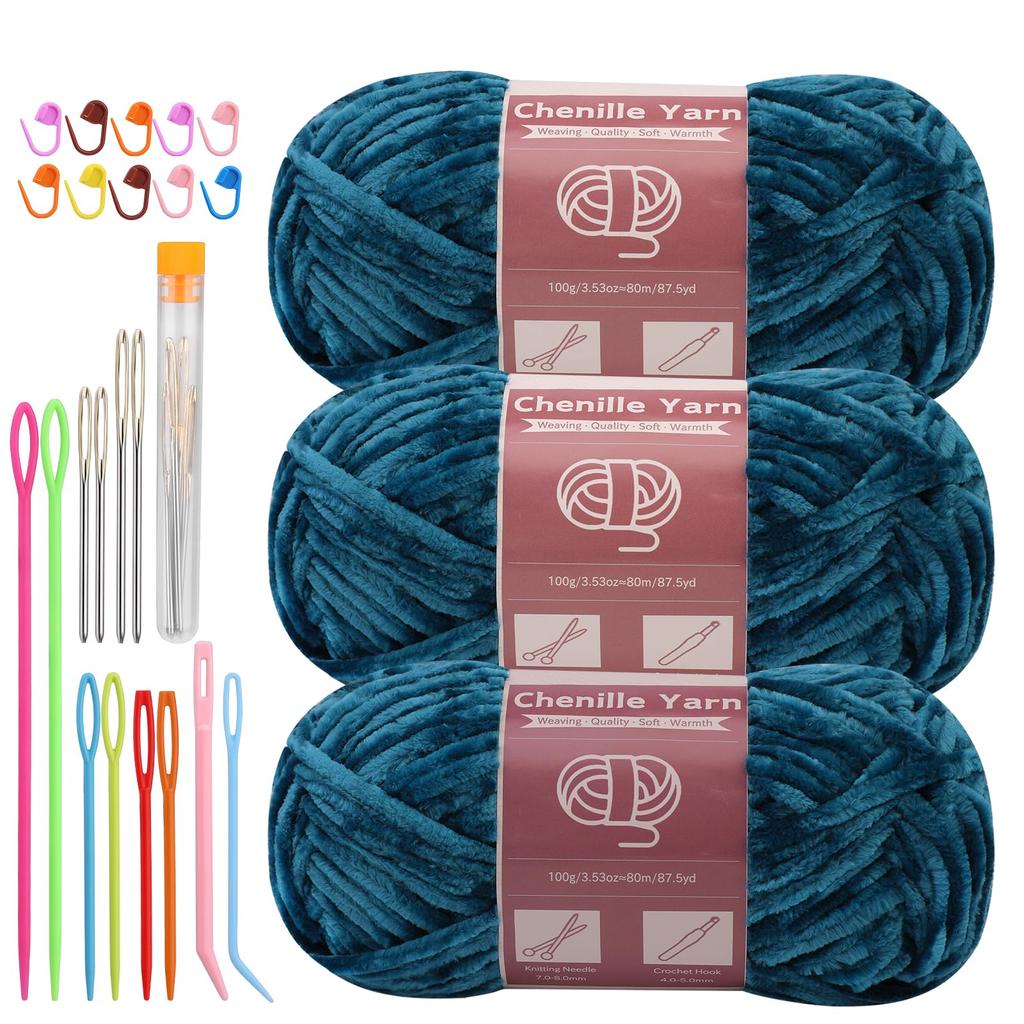 Fenrry 3 * 100g Chenille Yarn for Crocheting Knitting with Big Eye Needles Handcrafts Weaving for Making Blankets Clothes