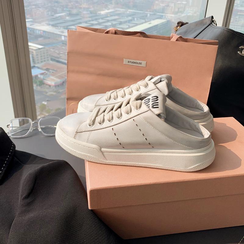 ~ Neue Sommer vielseitige dicksohlige lässige Schnürleder Halbschuhe schmutzige kleine weiße Schuhe Damen