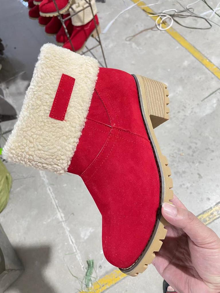 Fashion Ladies Faux Nubuck Ankle Boots Women Winter Warm Plush Fur Mid-calf Snow Boots Leather Shoes Slip on Comfort Female Footwear