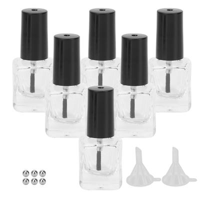 6 szt. Puste szklane buteleczki na lakier do paznokci, przezroczyste buteleczki do zdobienia paznokci z nakrętkami z pędzelkami, lejek, stalowa kulka