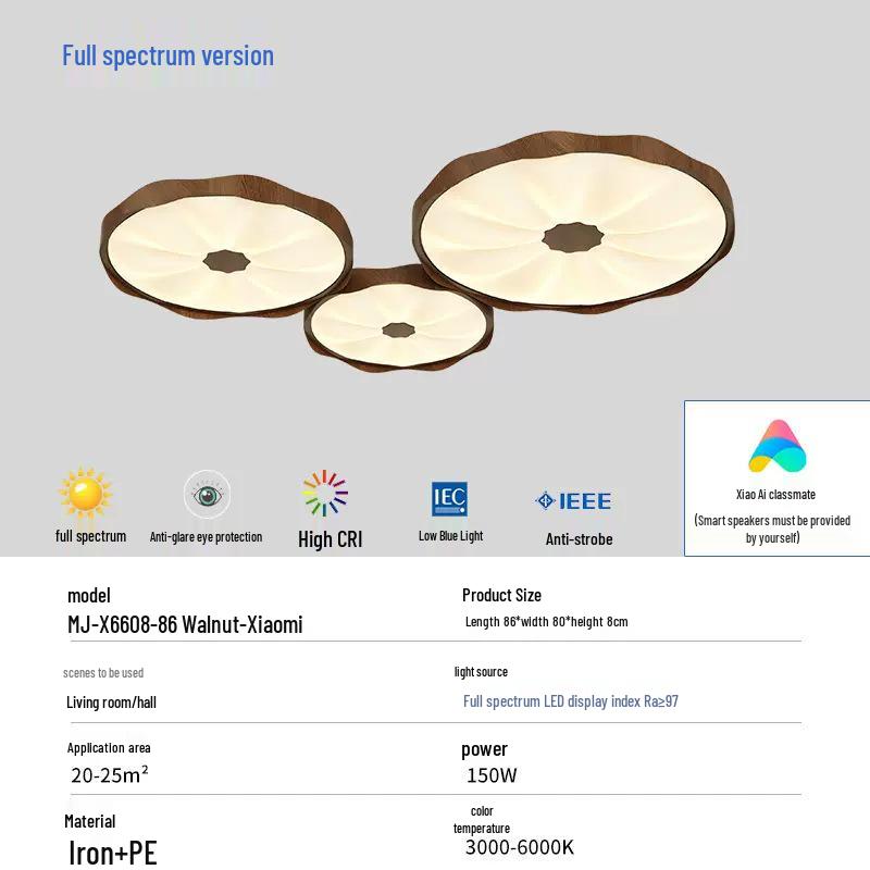 Medieval French Walnut & Cream Ceiling Lamp for Living Room & Bedroom - Retro Style, Full Spectrum Eye Protection