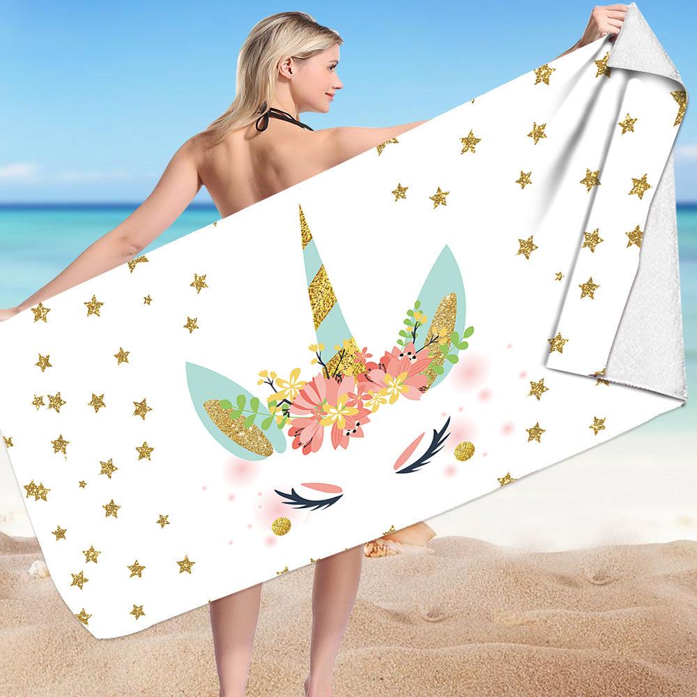 Cute Unicorn Series digital-printed polyester Superfine fiber double-sided fleece Beach vacation bath towel, beach towel
