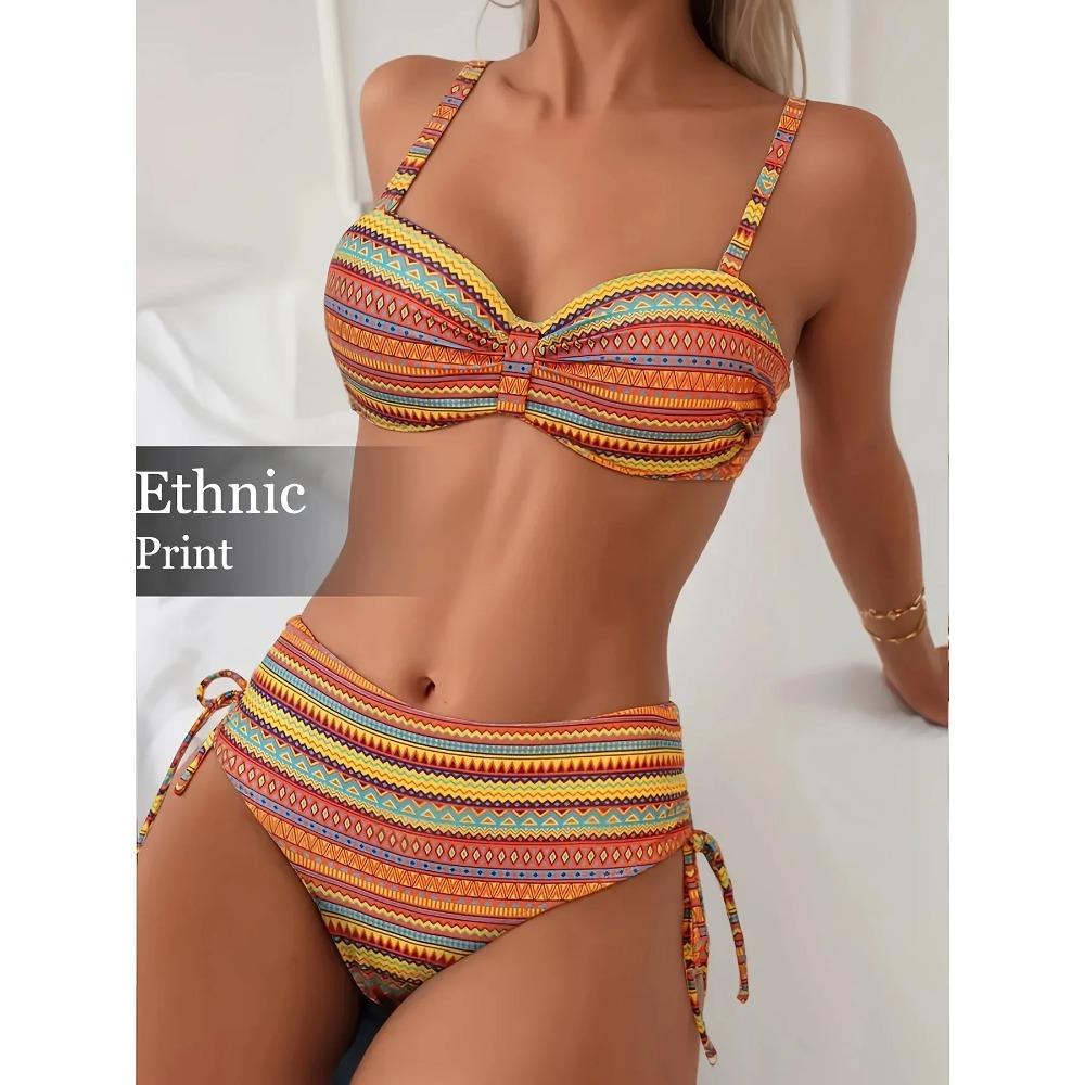 Sexy Print High Waist Bikini Women's Swimsuit Two Piece Strap Design Trendy Swimming Costume Female Fashionable Poolwear