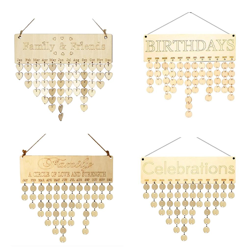 Calendar Plaque Wooden DIY Craft Reminder Board Decoration Hanging Birthday Calender