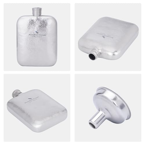 Boundless Voyage Titanium Hip Flask, Gold, 170ml Capacity, Lightweight Flask with Funnel, for Outdoor Camping, Model Ti3263D (Silver), 4 Colors