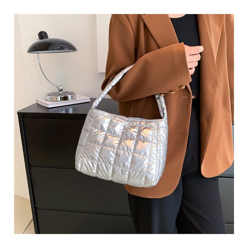 New Fashion Plaid Quilted Faux Leather Tote Bag for Women Large Capacity Handbag Double Handle Shoulder Purse