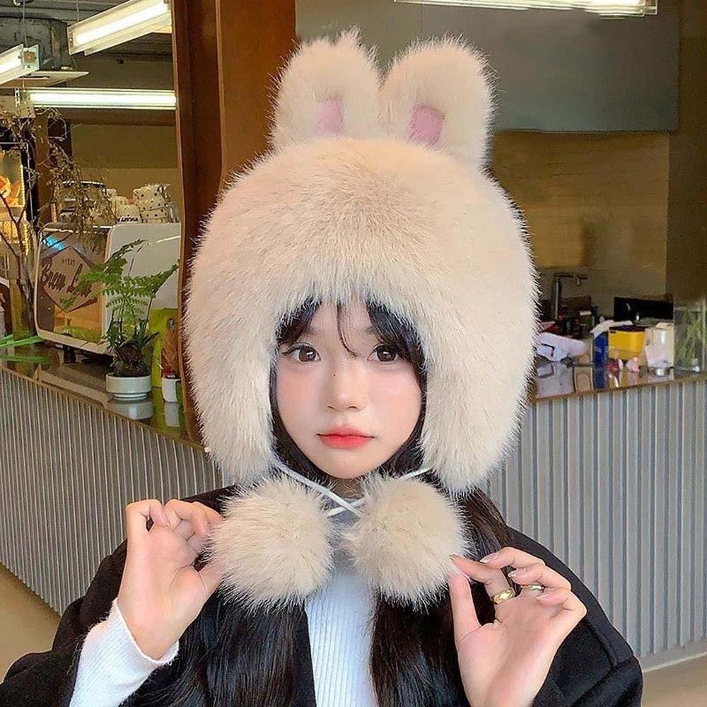 Windproof Winter Plush Hat Anti-cold Ear Protection Cap Lei Feng Cap Rabbit Ear Warmer Hat Outdoor