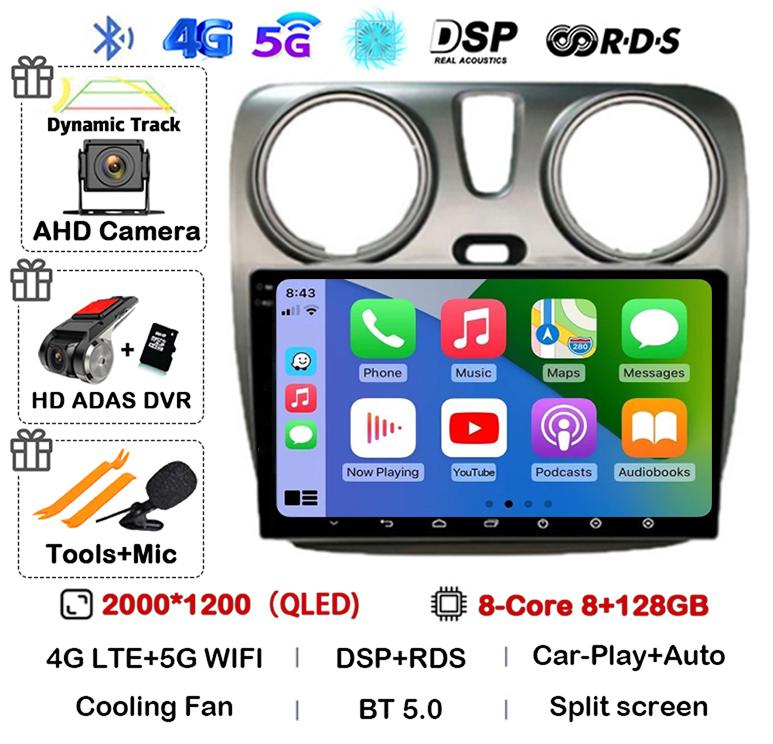 Android 14 Auto Carplay Car Radio For Renault Lodgy Dacia Dokker 2012 - 2020 Multimedia Video Player Navigation GPS 360 Camera