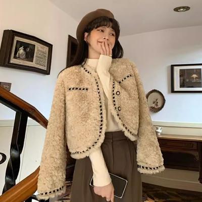 Xiaoxiangfeng Lamb Fleece Coat for Women In Winter, Thickened, Loose, Versatile, High-end, Elegant and Elegant, Short Top for Ladies