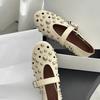 Sheepskin Version~ Flat Shoes, Ballet Shoes, One-word Buckle Rivets, Mary Jane Shoes, Shallow Mouth Versatile Hollow Single Shoes Women