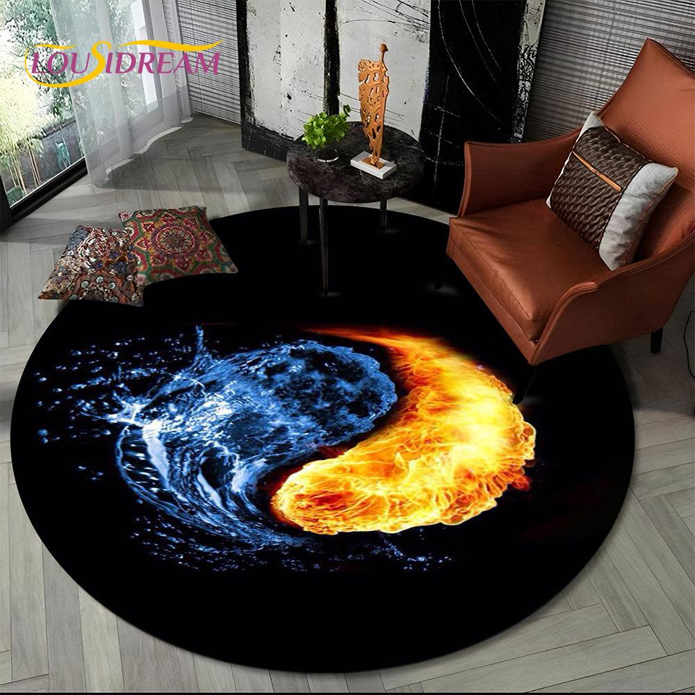 Tai Chi Bagua Yin Yang Round Area Rug –Taoist Symbol 3D Design – Non-Slip Floor Mat for Living Room, Bedroom or Meditation Space