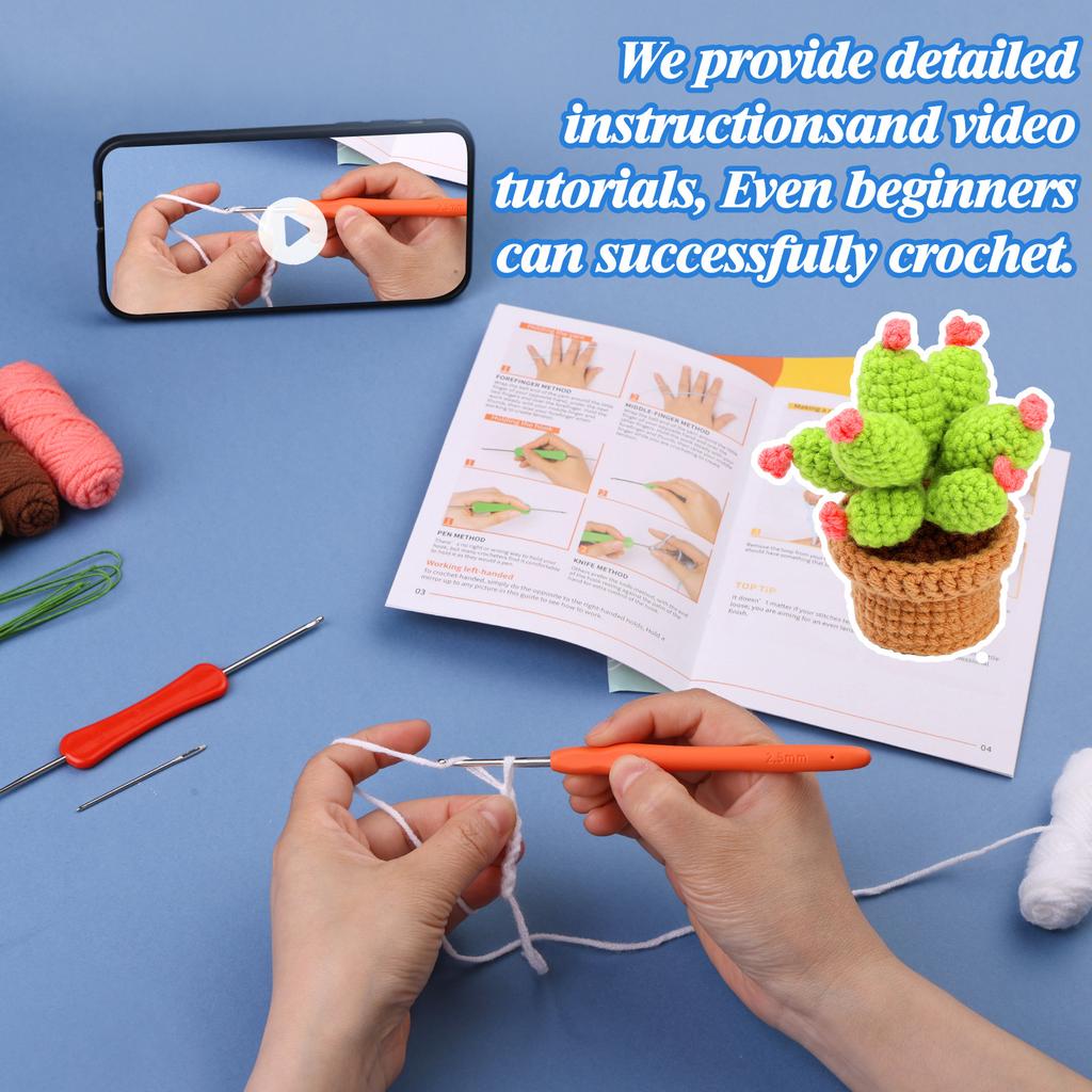 Beginners Crochet Kits, Crochet Potted Plant Kits, with Yarn, Crochet Hooks, Instructions DIY Crochet Craft Starter Kits