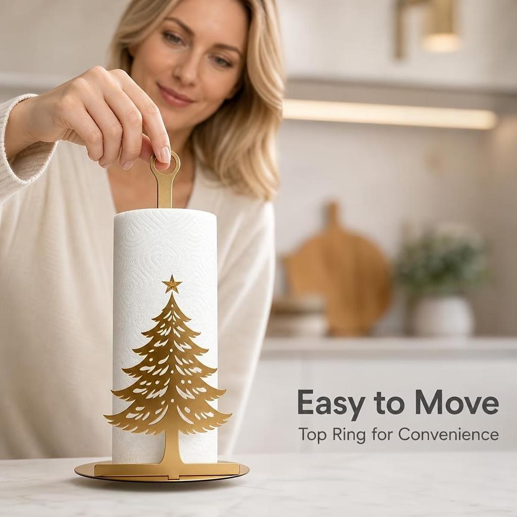 2D Flat Christmas Tree Iron Paper Towel Holder Kitchen Countertop Tissue Roll Stand Holiday Decoration