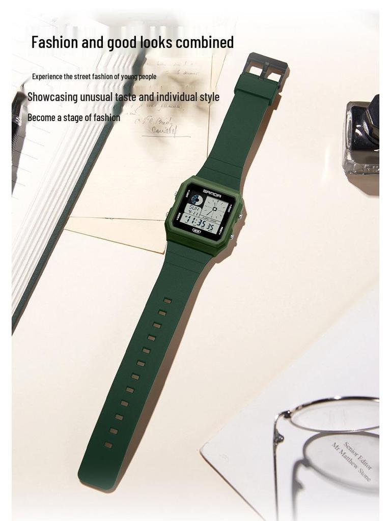 Sanda Multifunctional Waterproof Luminous Electronic Watch with World Time & Alarm - Ideal for Students