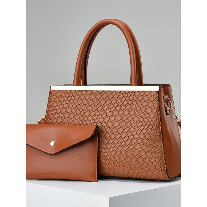 Fashion Simple Large Capacity Handbag Two Set Embossed Texture Simple Yankee Women's Bags Color Crash Shoulder Crossbody Bag