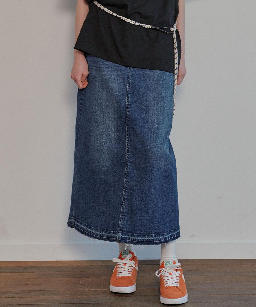 Mc Wood Gun Ronas 7993 Spandex Denim Whisker Medium Indigo Long Skirt