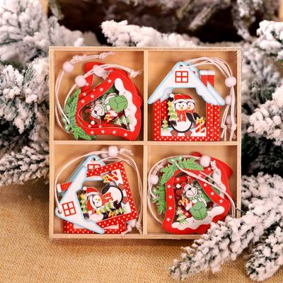 12 teile/schachtel Neue Jahr Natürliche Holz Weihnachtsbaum Ornament DIY Holz Hängen Anhänger Schnee Elch Weihnachten Decor