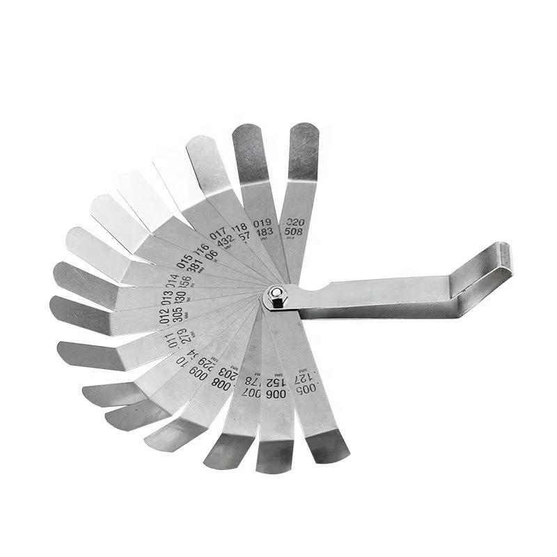Stainless Steel 16Blades Elbow Filler Gages 0.127 -0.508mm Shim Feeler Gauges 0.127mm to 0.508mm естественный
