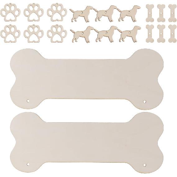 Dog Bone Wood Sign Blank Wooden Plaque Unfinished Wood DIY Crafts Hanging Sign for Puppy Pet House Door Wall Decoration 20Pcs