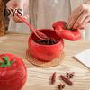 Petit bol de rangement en céramique pour sel, tomate, pot à épices avec couvercle et cuillère, 420 ml, mini sucre, design unique de fruit, pot à sauce poivrée, huile pimentée mignonne