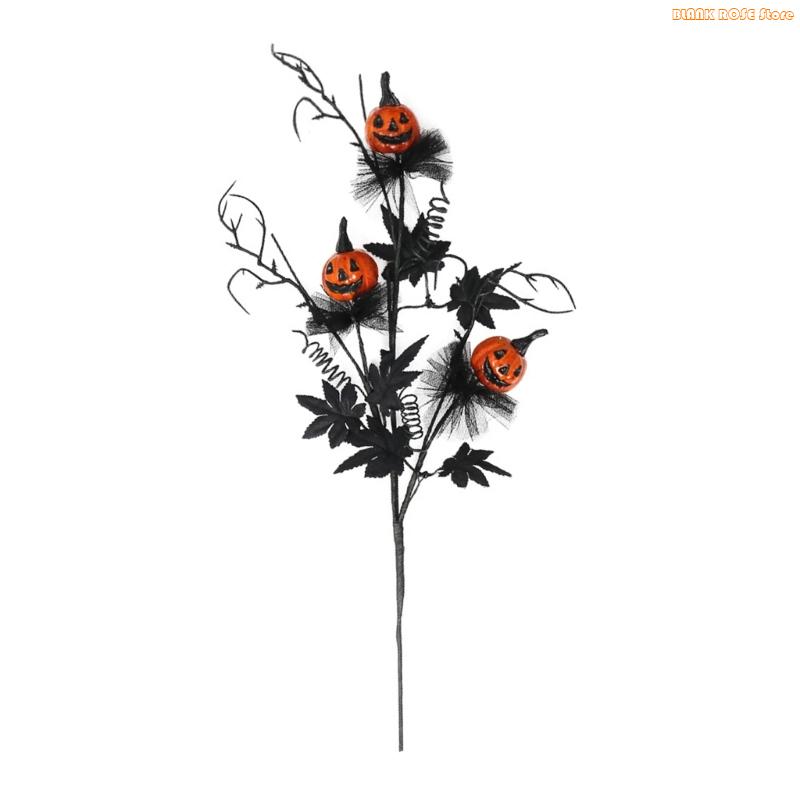 K1AE Halloween Pumpkin Bouquets Decoration Artificial Flower Stem with Realistic